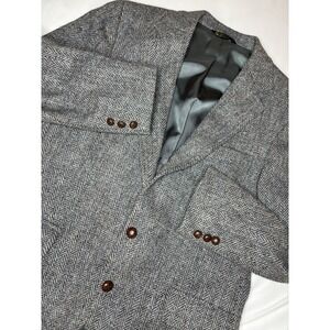 Harris Tweed Blazer Mens 44R Gray Herringbone Wool Handwoven Sport Coat Jacket